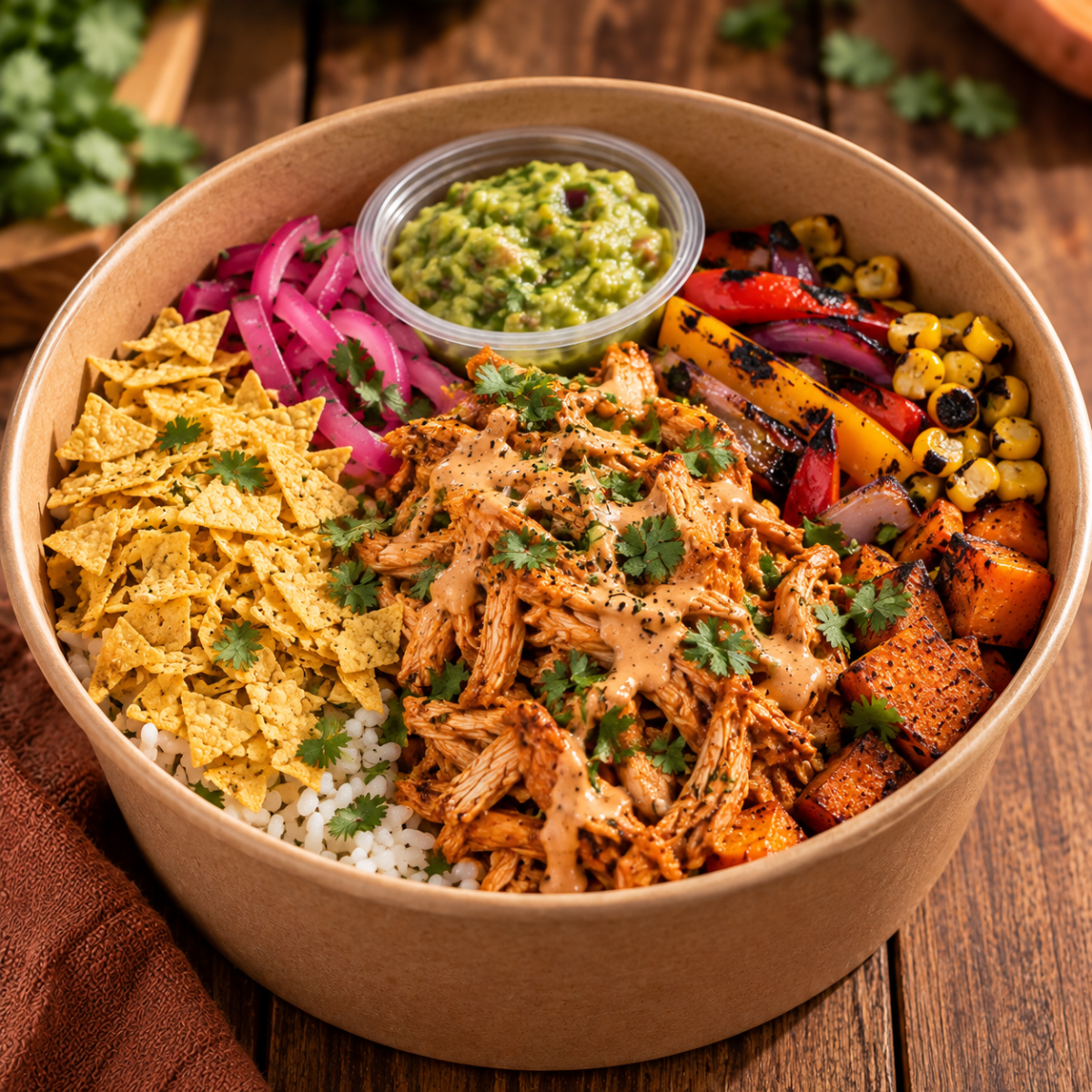 2. POKE BOWL DE POULET EFFILOCHÉ CHIPOTLE