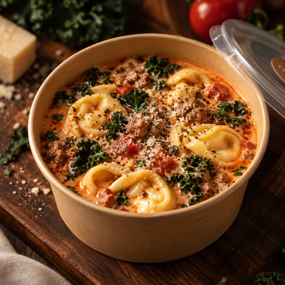 1. SOUPE-REPAS CRÉMEUSE AUX TORTELLINIS ET KALE